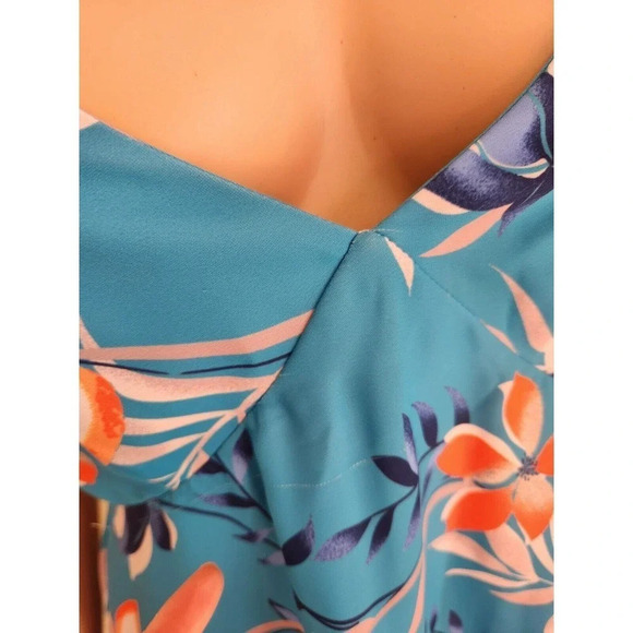 NWD Scanlan Theodore Leafy Print Asymmetrical Hem Dress Size US 4 Blue - Picture 7 of 15